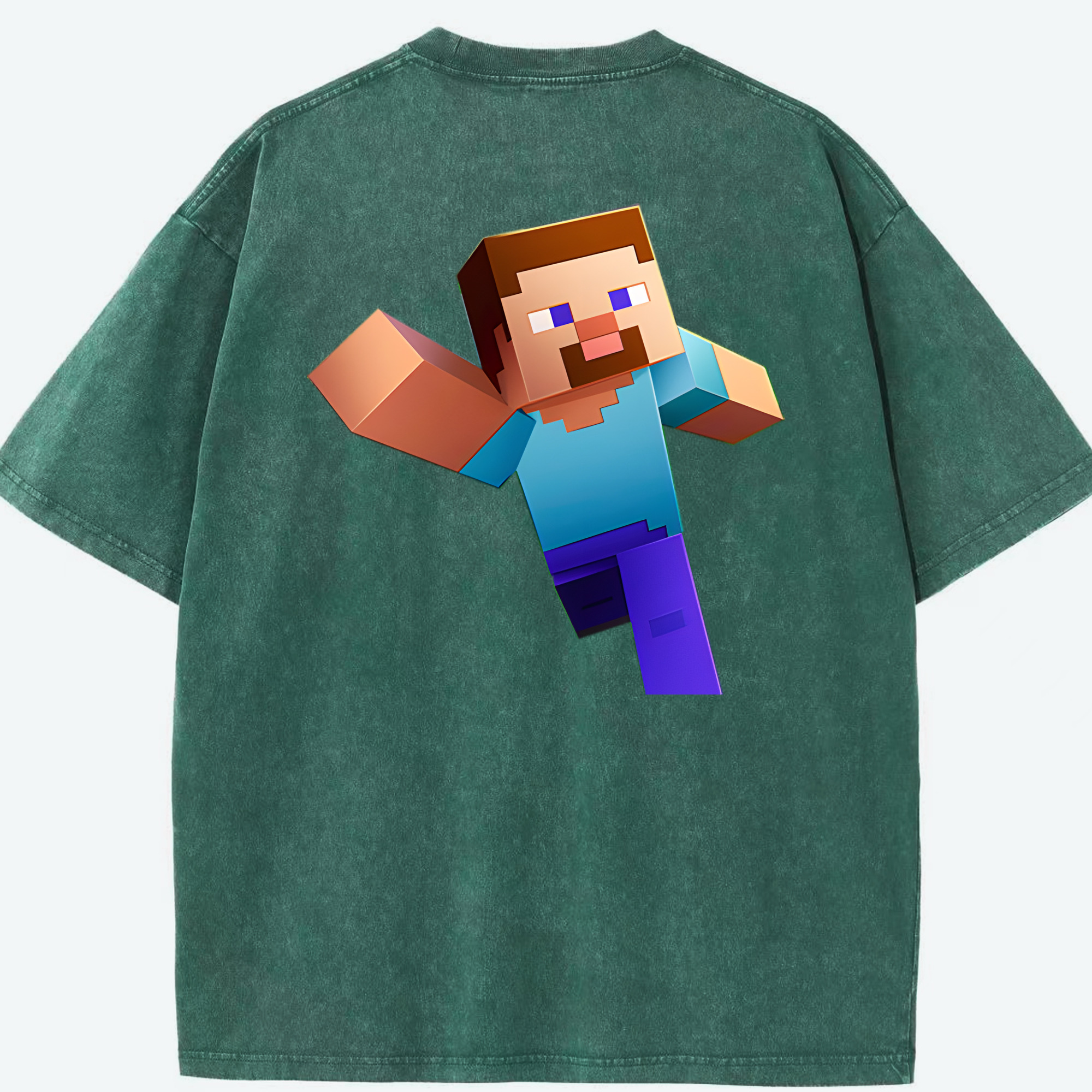（画像用） マインクラフト ブロックの世界 Minecraft MC Block world 綿100% ヴィンテージ風 半袖Tシャツ（背面プリント）